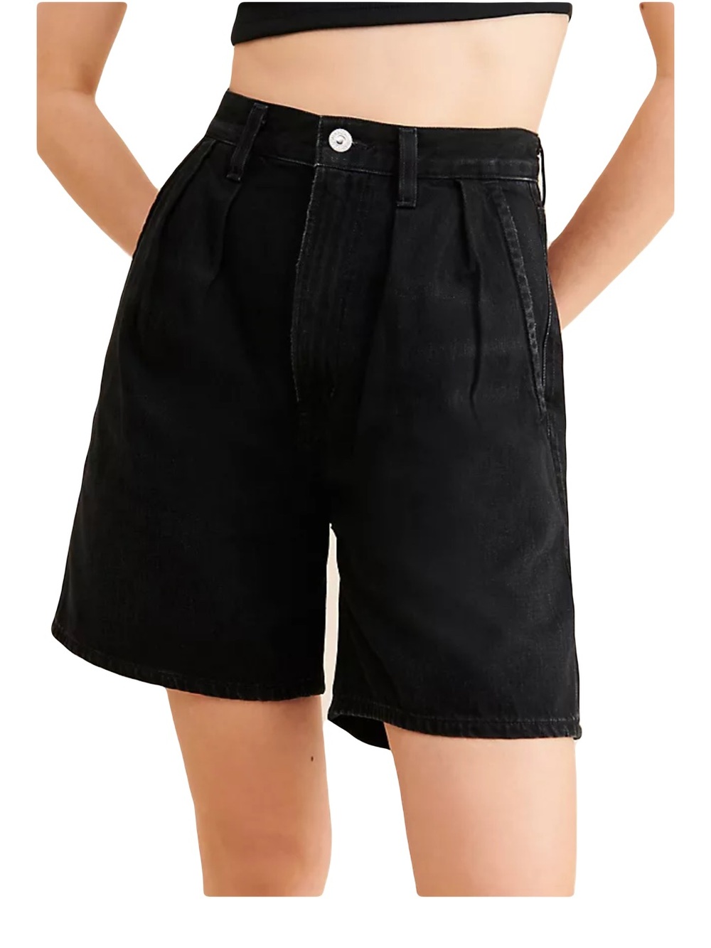 Anthropologie Citizens of Humanity Maritzy black pleated denim long shorts 23 - Picture 2 of 11